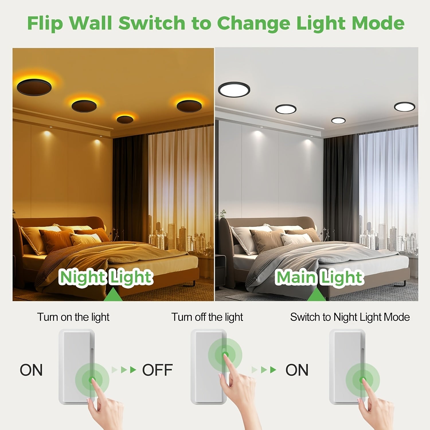 7-Inch Recessed Ceiling Lamp Featuring a Night Light (1800K), Adjustable Color Temperatures of 3000K\u002F4000K\u002F6500K, Ideal for Bedrooms And Kitchens - Black End