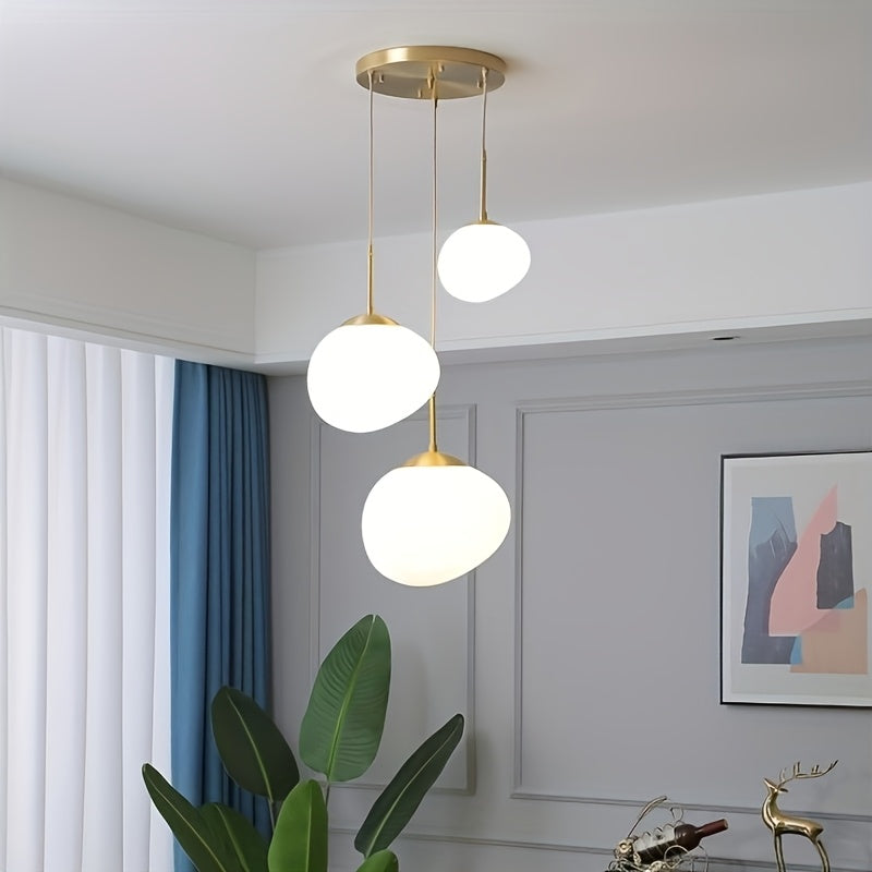 Modern Simple Three-head Irregular Frosted White Chandelier, 3 E26 Lamp Heads, Suitable for Dining Room, Living Room