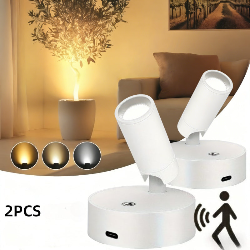 Indoor Wireless LED Spotlight Set (2pcs), Adjustable 3-Color Lighting, Motion Sensor, Magnetic Wall Mount, USB Rechargeable, High-Efficiency Induction Lamp, Perfect for Hallway, Staircase & Home Daily Use