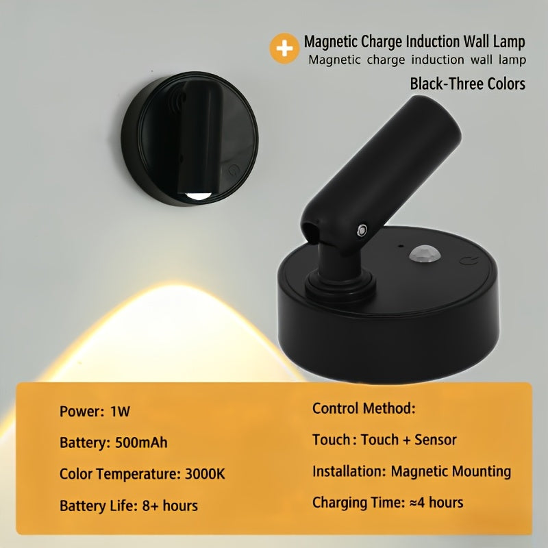 2026-New-Led Home Decorative Wall Light, Bedside Table Reading Lamp, 3 Lighting Modes, Magnetic Mounting Design, Bedroom Decorative Wall Light, Wiring-Free Charging Wall Light, Magnetic Spotlight USB Downlight for Bedroom Wall