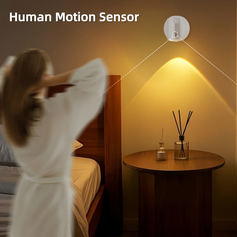 Indoor Wireless LED Spotlight Set (2pcs), Adjustable 3-Color Lighting, Motion Sensor, Magnetic Wall Mount, USB Rechargeable, High-Efficiency Induction Lamp, Perfect for Hallway, Staircase & Home Daily Use