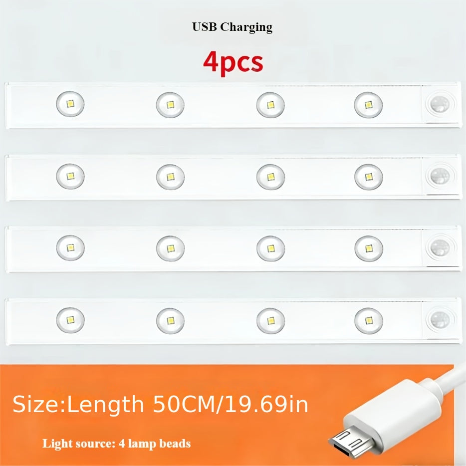 LED Sensor Lights Set 4pcs Modern Style LED Sensor Lights - 40cm\u002F50cm Options - Magnetic USB Charging - Wireless Sensor - 3-Color Adjustable - Ceiling\u002FWall\u002FBedside Light - Suitable for Kitchens, Wardrobes, Bathrooms, Display