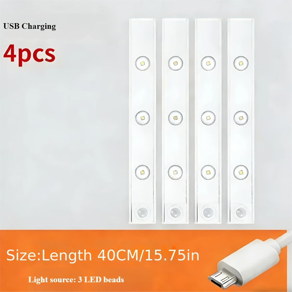 LED Sensor Lights Set 4pcs Modern Style LED Sensor Lights - 40cm\u002F50cm Options - Magnetic USB Charging - Wireless Sensor - 3-Color Adjustable - Ceiling\u002FWall\u002FBedside Light - Suitable for Kitchens, Wardrobes, Bathrooms, Display