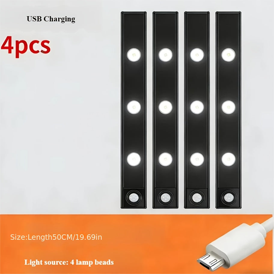 LED Sensor Lights Set 4pcs Modern Style LED Sensor Lights - 40cm\u002F50cm Options - Magnetic USB Charging - Wireless Sensor - 3-Color Adjustable - Ceiling\u002FWall\u002FBedside Light - Suitable for Kitchens, Wardrobes, Bathrooms, Display