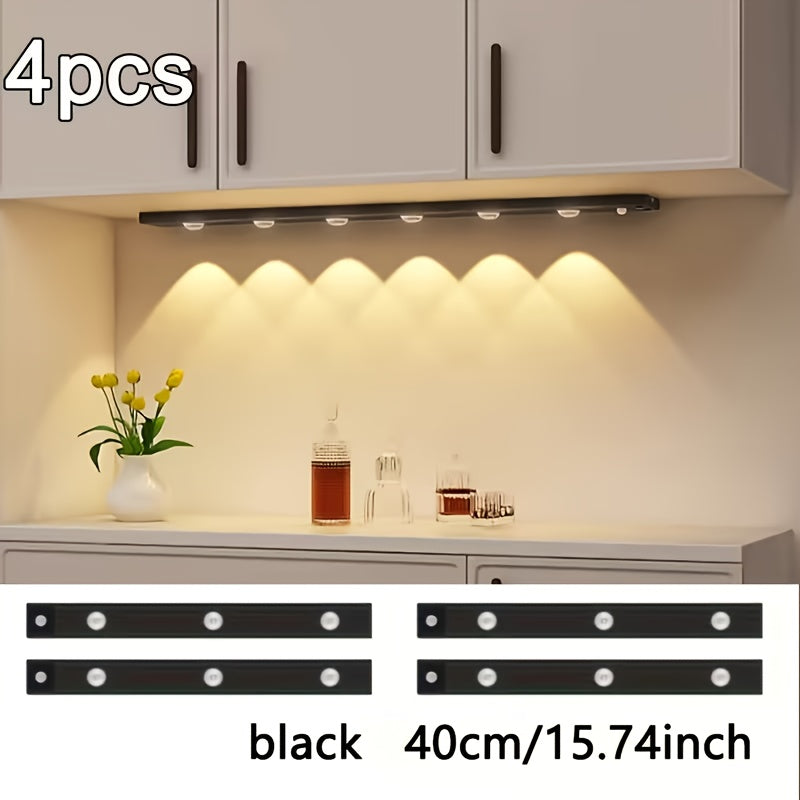 LED Sensor Lights Set 4pcs Modern Style LED Sensor Lights - 40cm\u002F50cm Options - Magnetic USB Charging - Wireless Sensor - 3-Color Adjustable - Ceiling\u002FWall\u002FBedside Light - Suitable for Kitchens, Wardrobes, Bathrooms, Display