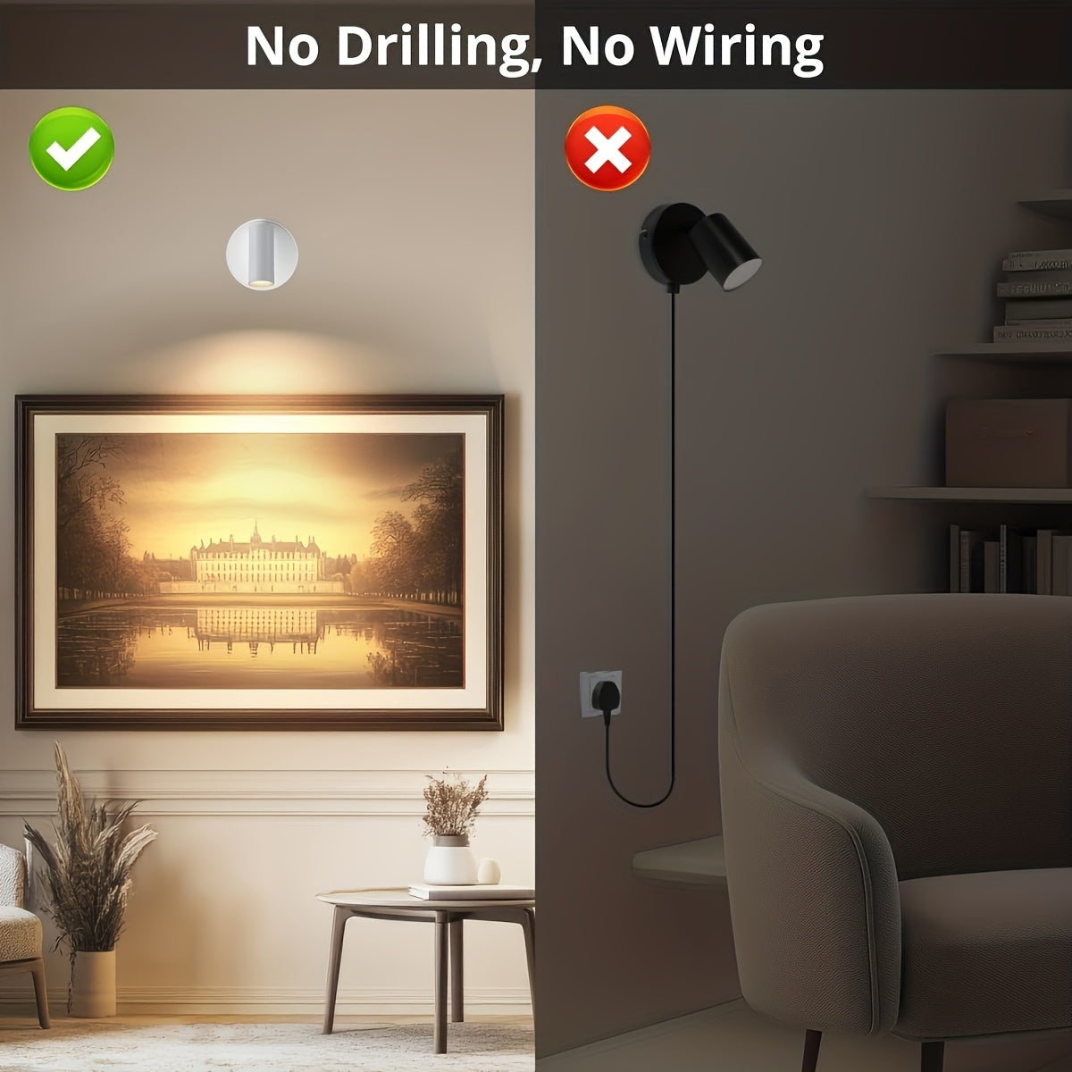 Indoor Wireless LED Spotlight Set (2pcs), Adjustable 3-Color Lighting, Motion Sensor, Magnetic Wall Mount, USB Rechargeable, High-Efficiency Induction Lamp, Perfect for Hallway, Staircase & Home Daily Use