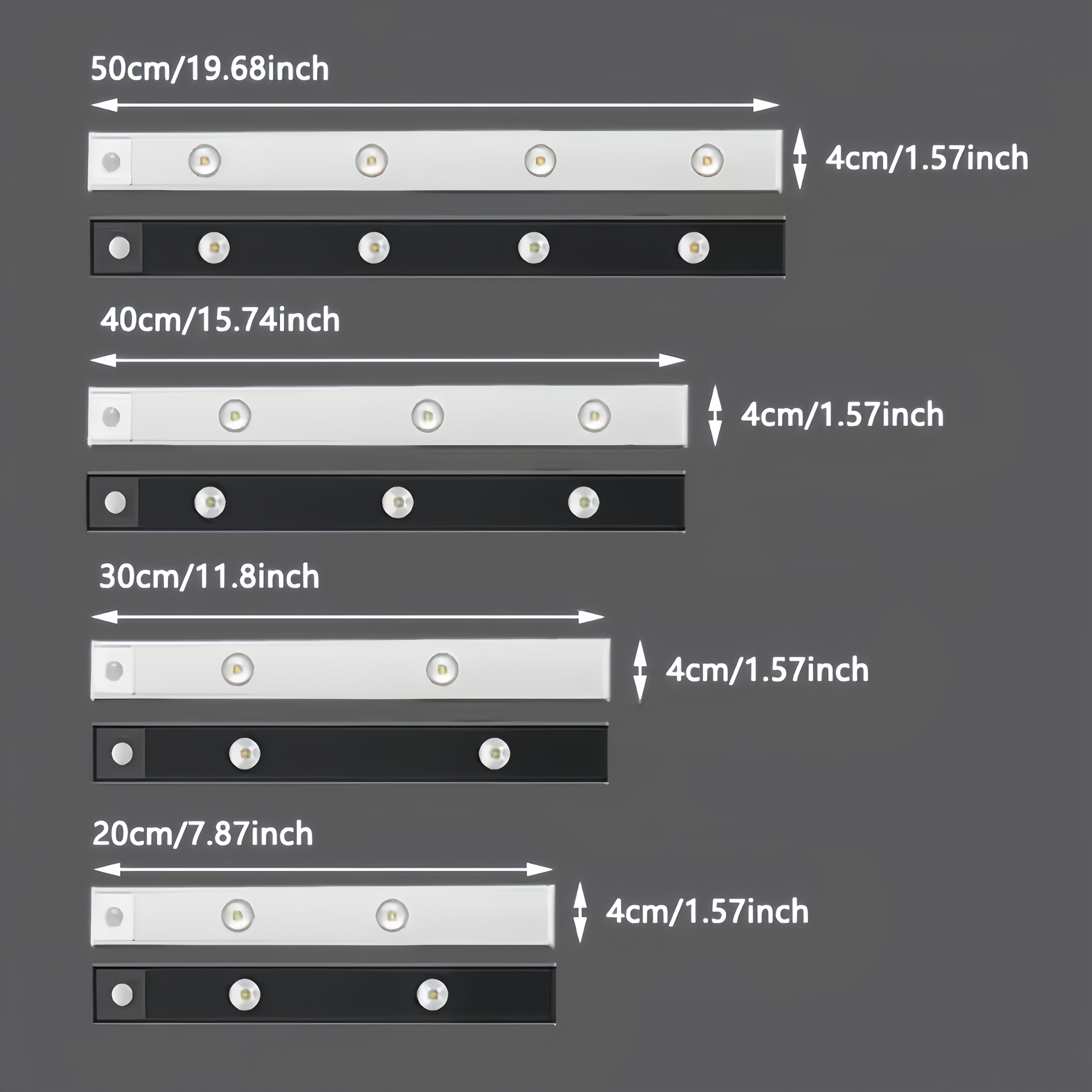 LED Sensor Lights Set 4pcs Modern Style LED Sensor Lights - 40cm\u002F50cm Options - Magnetic USB Charging - Wireless Sensor - 3-Color Adjustable - Ceiling\u002FWall\u002FBedside Light - Suitable for Kitchens, Wardrobes, Bathrooms, Display