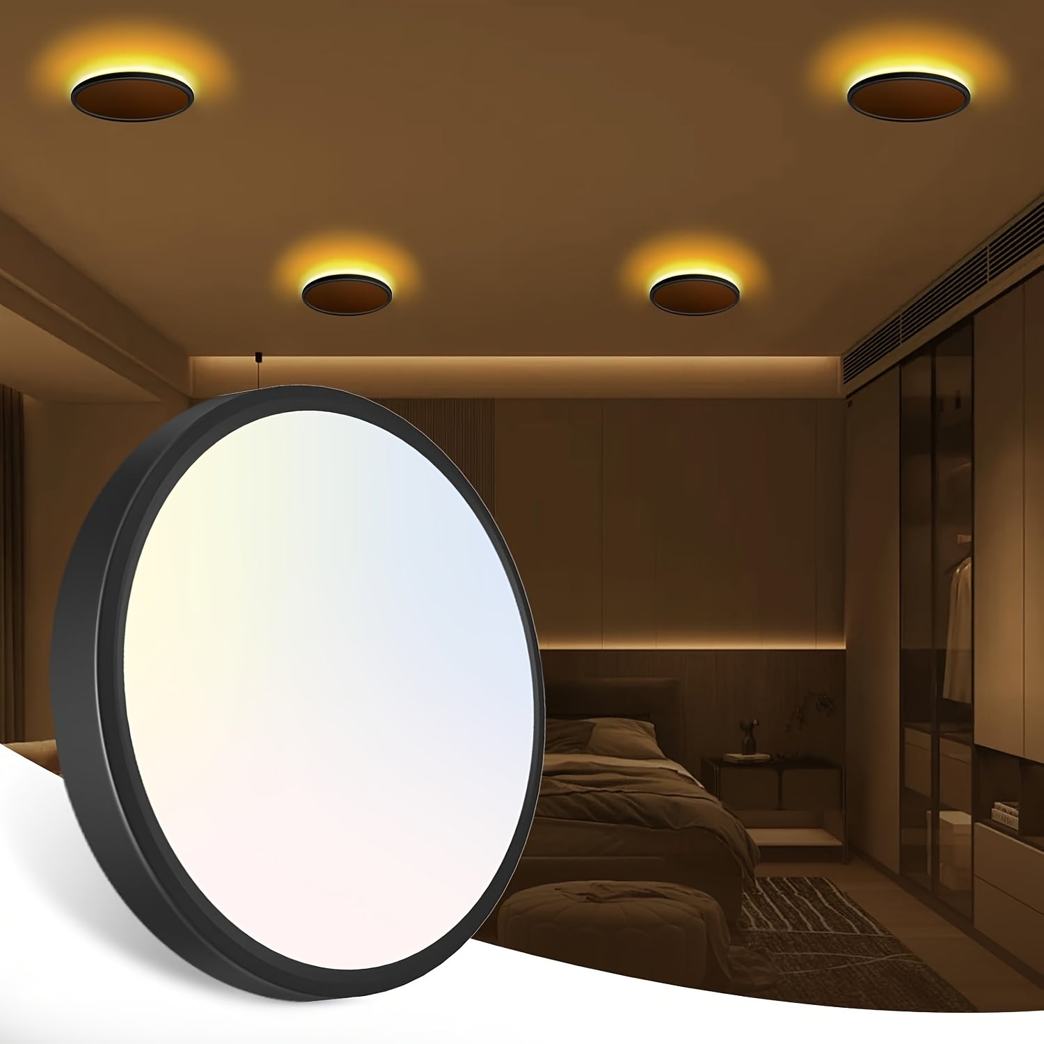 7-Inch Recessed Ceiling Lamp Featuring a Night Light (1800K), Adjustable Color Temperatures of 3000K\u002F4000K\u002F6500K, Ideal for Bedrooms And Kitchens - Black End