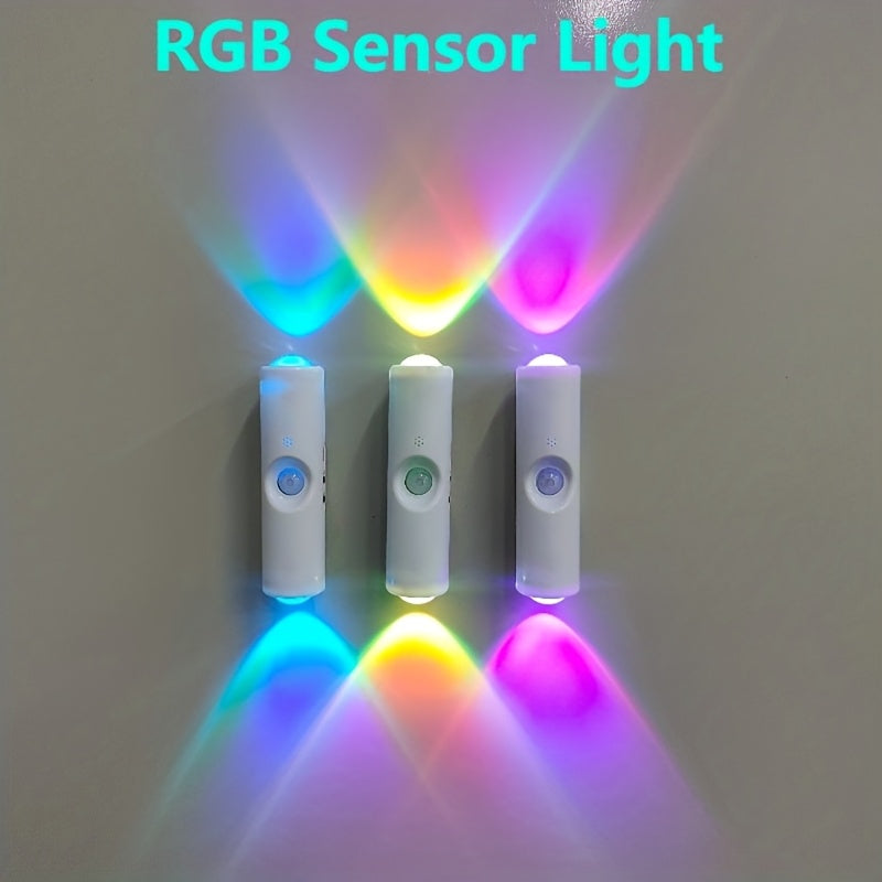 1.2.4pcs RGB Adjustable Smart Motion Sensor Wall Light, LED Motion Sensor Light, White USB Rechargeable Bedside Night Light, Suitable for Bedroom, Corridor, Staircase, And Office Ambient Lighting.