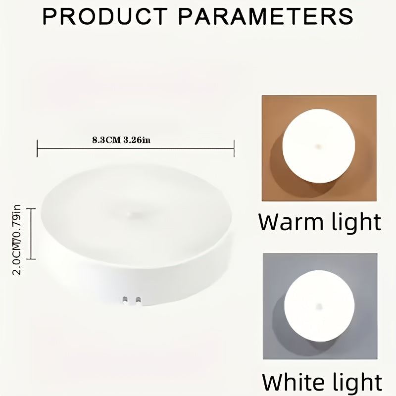 Set of 4 Round Motion Sensor Wall Lights for Smart Home Lighting, Featuring Magnetic Installation And a Minimalist White Design. Eye-Friendly LED Illumination Suitable for Various Settings Like Bedrooms, Studies, Living Rooms, And Dorms