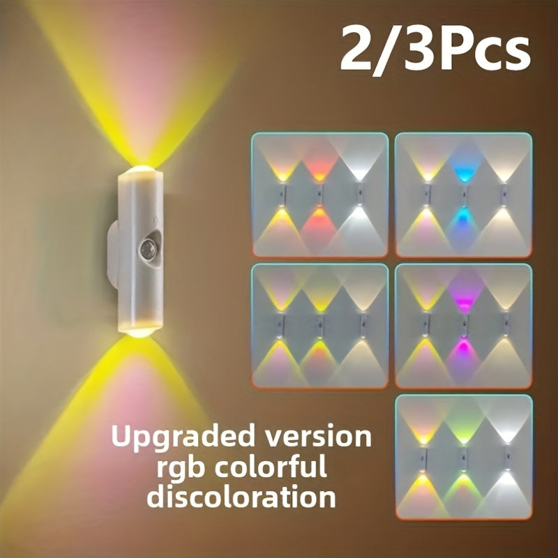 1.2.4pcs RGB Adjustable Smart Motion Sensor Wall Light, LED Motion Sensor Light, White USB Rechargeable Bedside Night Light, Suitable for Bedroom, Corridor, Staircase, And Office Ambient Lighting.