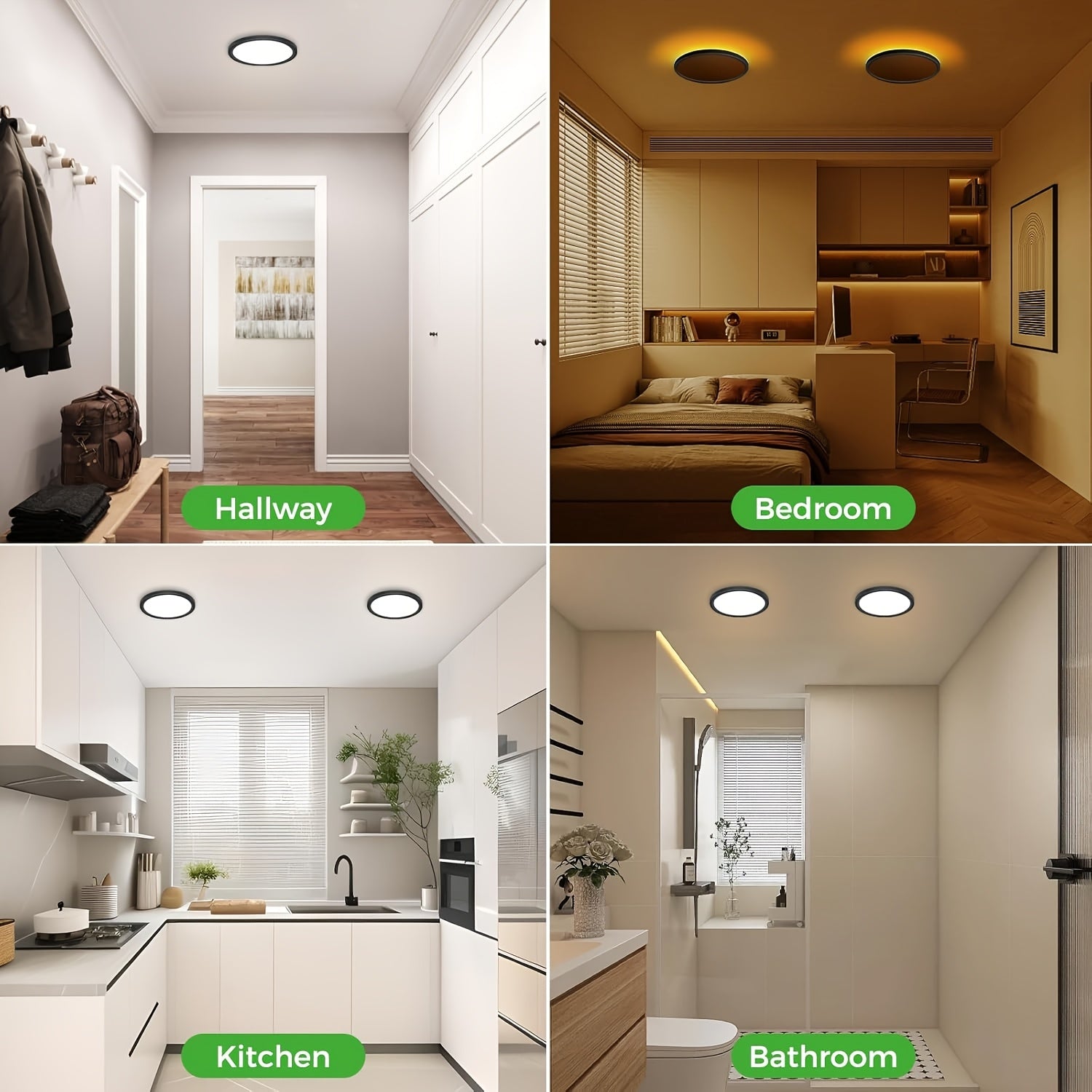 7-Inch Recessed Ceiling Lamp Featuring a Night Light (1800K), Adjustable Color Temperatures of 3000K\u002F4000K\u002F6500K, Ideal for Bedrooms And Kitchens - Black End