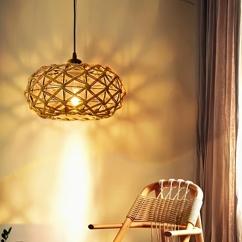 Hemp Rope Chandelier Handcrafted Hemp Rope Woven Chandelier - 11.81 Inches Wide - Rustic Linen Color - Indoor Use for Kitchen, Bedroom, Living Room, Dining Area