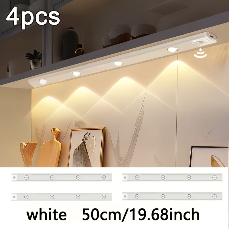 LED Sensor Lights Set 4pcs Modern Style LED Sensor Lights - 40cm\u002F50cm Options - Magnetic USB Charging - Wireless Sensor - 3-Color Adjustable - Ceiling\u002FWall\u002FBedside Light - Suitable for Kitchens, Wardrobes, Bathrooms, Display