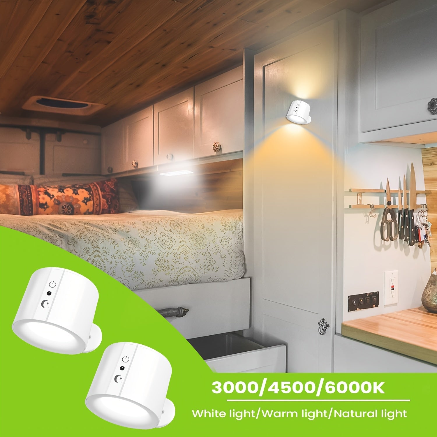 2pcs LED Double-Sided Magnetic Wall Lights, 360° Rotatable, USB Rechargeable, Three-Level Adjustable 3000-4500-6000K, 1200mAh Bedside Lamp, Car Interior Lighting, Suitable for Living Room, Bedroom, Hallway, Bedside, Indoor Lighting, Modern Wall