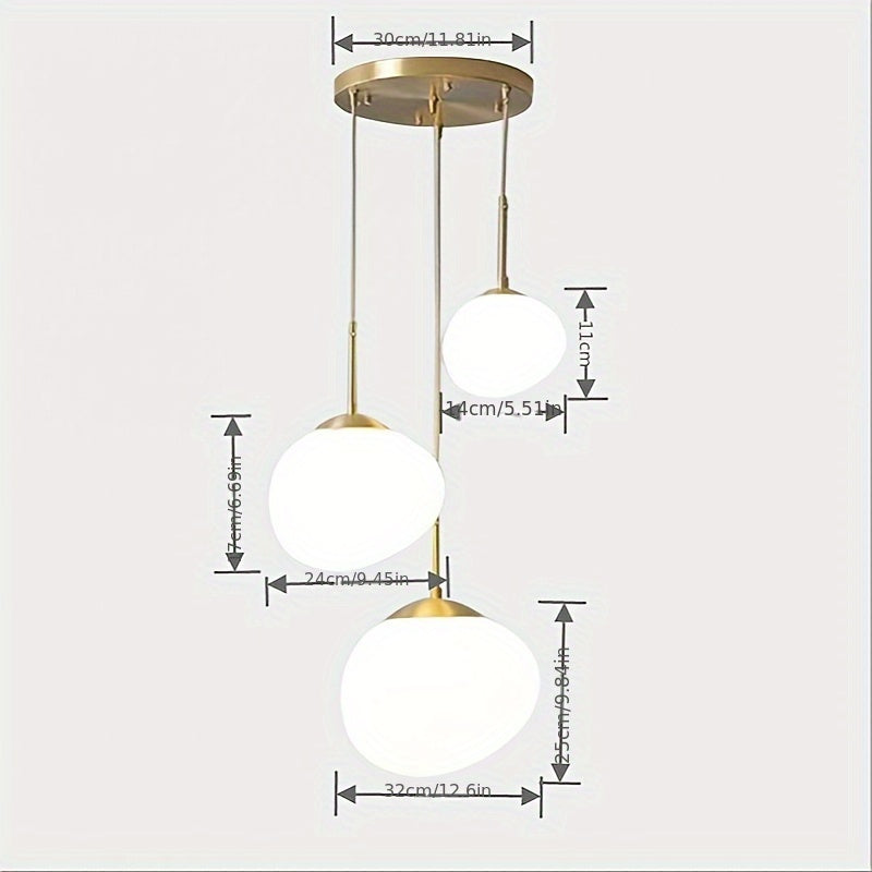 Modern Simple Three-head Irregular Frosted White Chandelier, 3 E26 Lamp Heads, Suitable for Dining Room, Living Room