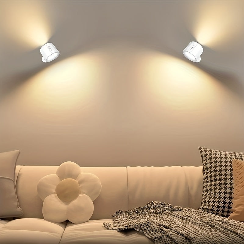 2pcs LED Double-Sided Magnetic Wall Lights, 360° Rotatable, USB Rechargeable, Three-Level Adjustable 3000-4500-6000K, 1200mAh Bedside Lamp, Car Interior Lighting, Suitable for Living Room, Bedroom, Hallway, Bedside, Indoor Lighting, Modern Wall