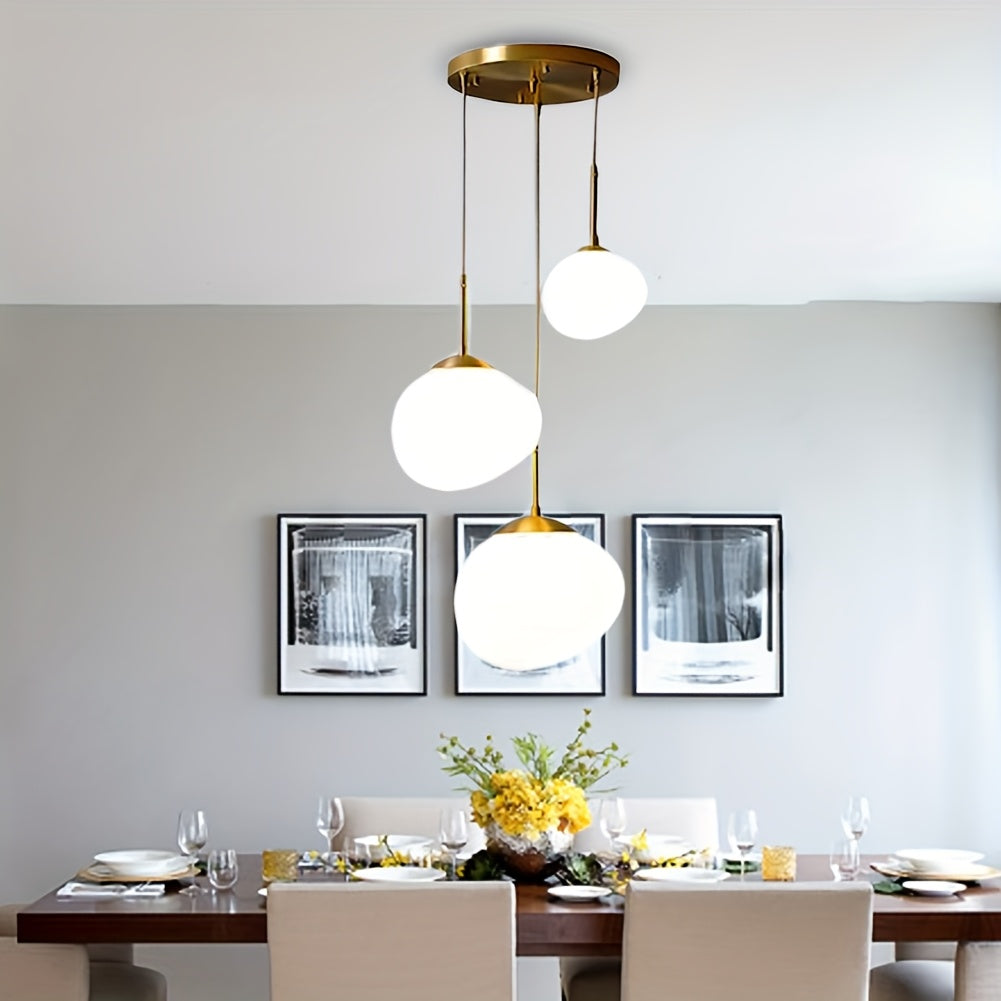 Modern Simple Three-head Irregular Frosted White Chandelier, 3 E26 Lamp Heads, Suitable for Dining Room, Living Room