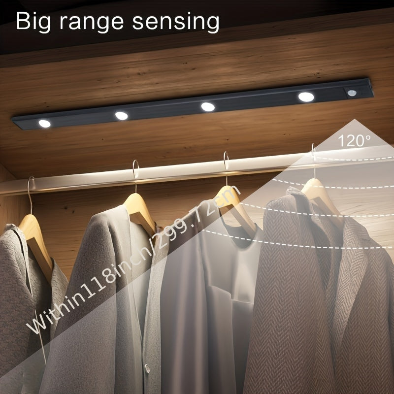 LED Sensor Lights Set 4pcs Modern Style LED Sensor Lights - 40cm\u002F50cm Options - Magnetic USB Charging - Wireless Sensor - 3-Color Adjustable - Ceiling\u002FWall\u002FBedside Light - Suitable for Kitchens, Wardrobes, Bathrooms, Display