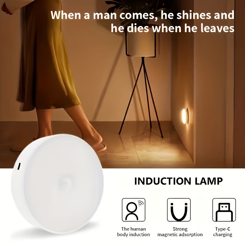 Set of 4 Round Motion Sensor Wall Lights for Smart Home Lighting, Featuring Magnetic Installation And a Minimalist White Design. Eye-Friendly LED Illumination Suitable for Various Settings Like Bedrooms, Studies, Living Rooms, And Dorms