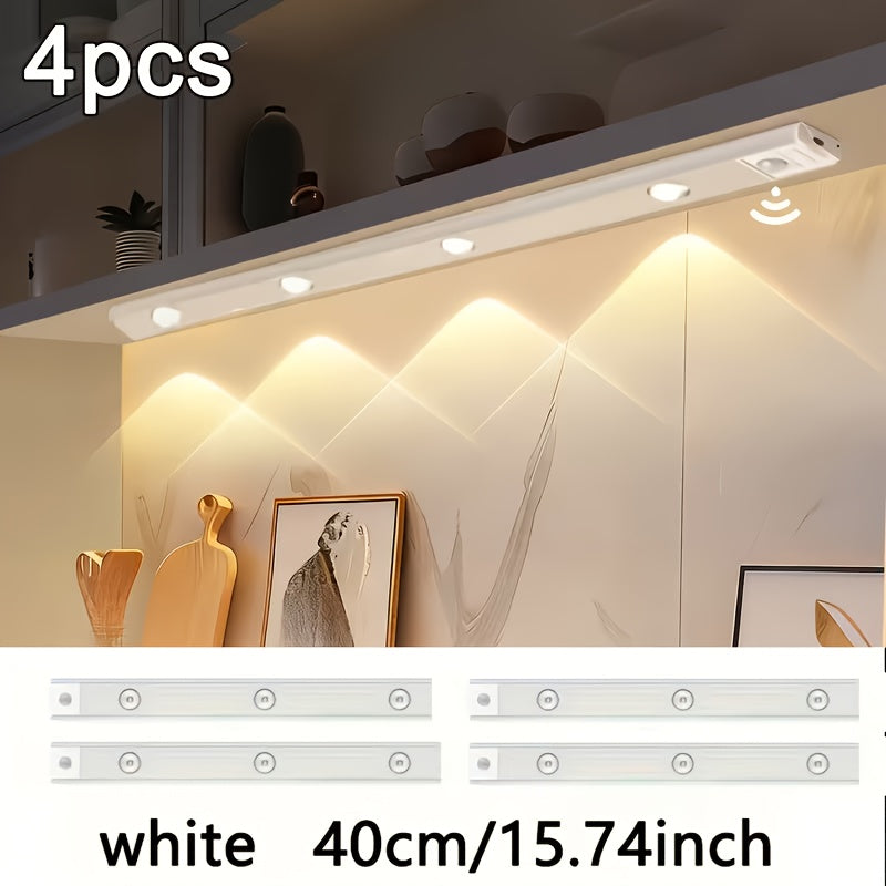 LED Sensor Lights Set 4pcs Modern Style LED Sensor Lights - 40cm\u002F50cm Options - Magnetic USB Charging - Wireless Sensor - 3-Color Adjustable - Ceiling\u002FWall\u002FBedside Light - Suitable for Kitchens, Wardrobes, Bathrooms, Display